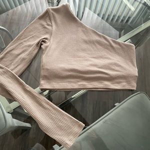 Alo asymmetrical long sleeve ribbed crop top